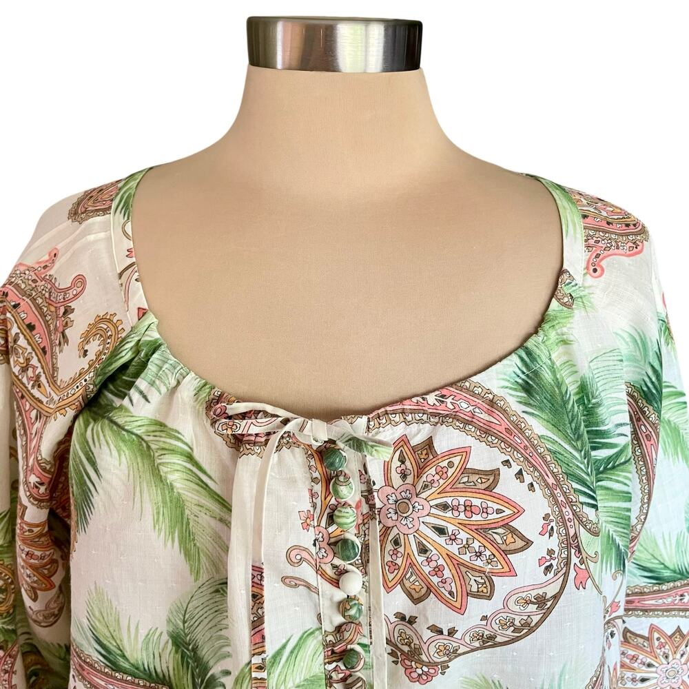 Tommy Bahama 100% Rami Paisley Popover Top LARGE Summer Casual Work Wear - Picture 3 of 11